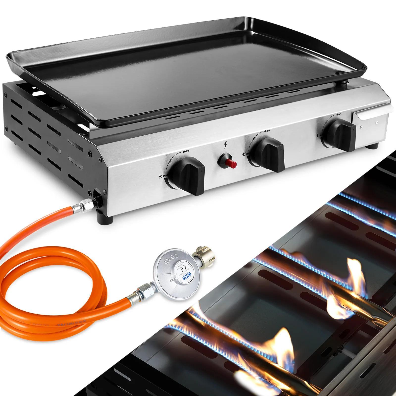 Gasgrill - 3-Brenner Tischgrill - Edelstahl - Erdgas - Tragbarer Camping- und Picknickgrill - Leicht zu reinigen - Für BBQ und Outdoor-Kochen