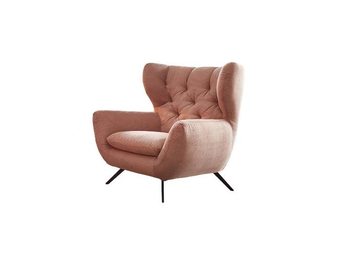 Kawola Sessel Charme Rosé Cord, Rosa, Metall, Echtholz, 100x106x95 cm, Wohnzimmer, Sessel