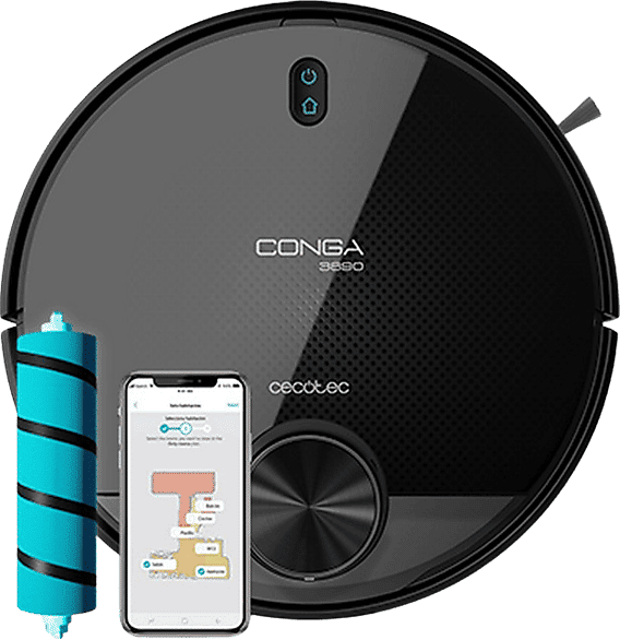 REACONDICIONADO Seminuevo Muy bueno Robot aspirador - Cecotec Conga 3890 Titanium, 2300 Pa, 10 Modos de limpieza, Wi-Fi, 150 min, 64 dB, Negro