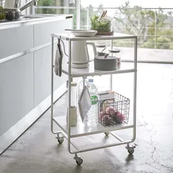 Yamazaki Home Küchenwagen Rollen weiß Metall mit Rollen 3 Ebenen 38x81x49cm Tower 04918