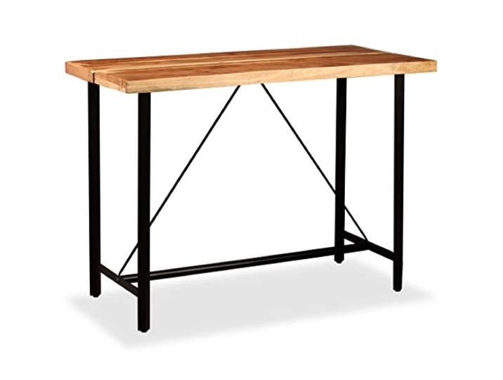 Bar-Set, 7-teilig, Akazienholz, massiv Industrie-Stil, 1 Tisch und 6 Hocker, robuster Stahl, Teak- und Mangoholz, einfache Montage, 110 kg pro Sitz