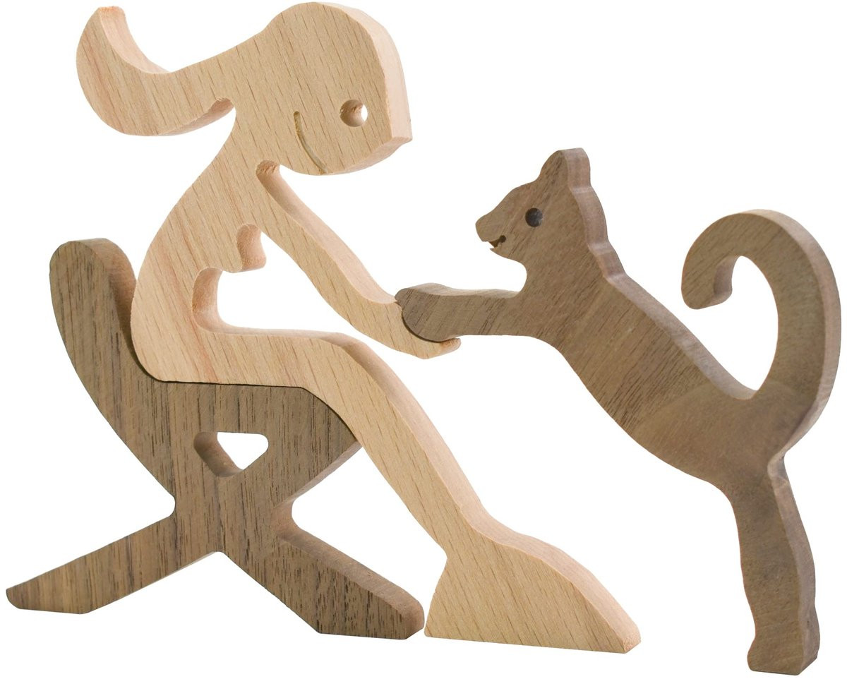 Handgemaakt houten kat beeldje voor op tafel