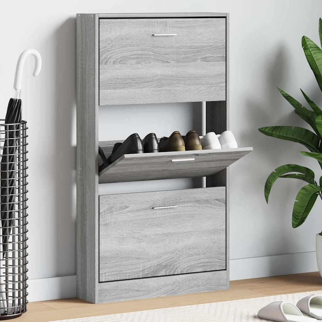 vidaXL Zapatero madera contrachapada gris Sonoma 59x17x108 cm Gris