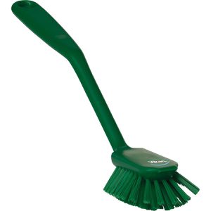 Vikan Spülbürste mit Kratzkante, Kunststoffgriff mit PBT-Borsten, grün, Länge 28 cm