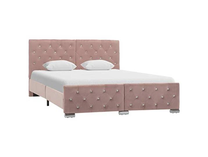 RJPLMFV Bettgestell, Velours, Rosa, 140 x 200 cm, ohne Matratze Robustes Holz und Stahl, Metallbeine, Lattenrost inklusive, einfache Montage