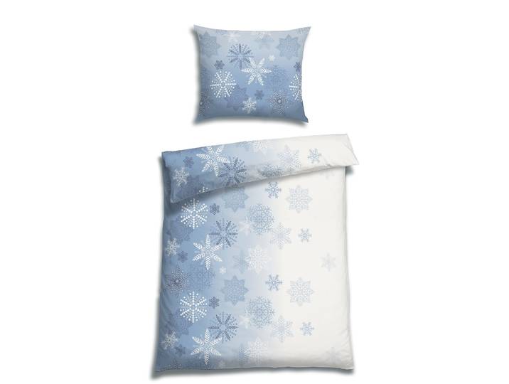 Bettwäsche FLORELLA Eiskristall-blau Flausch-Flanell, 100%Baumwolle , blau, B/L: 140cm x 220cm, 1 Stk., 1 Stk., Flanell, B/L: 70cm x 90cm, 2 Stk., Bettwäsche, Bettwäsche