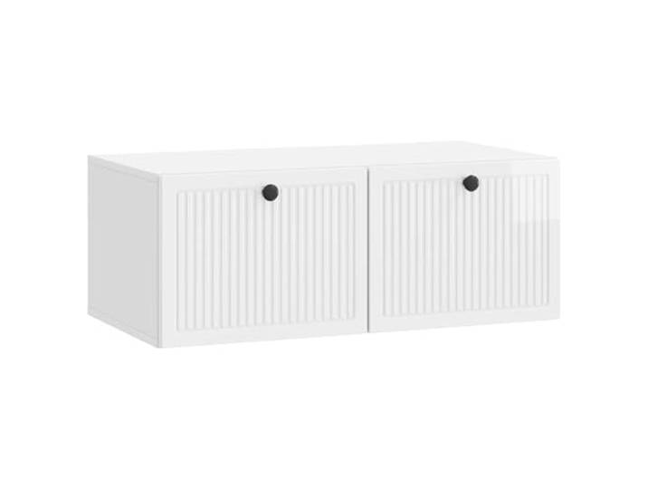 Roanoer TV Lowboard Hängend Hochglanz Weiß 78,5x41x30 cm Wandschrank für Wohnzimmer und Schlafzimmer mit 2 Klapptüren, robuster Holzwerkstoff bis 60 kg belastbar.