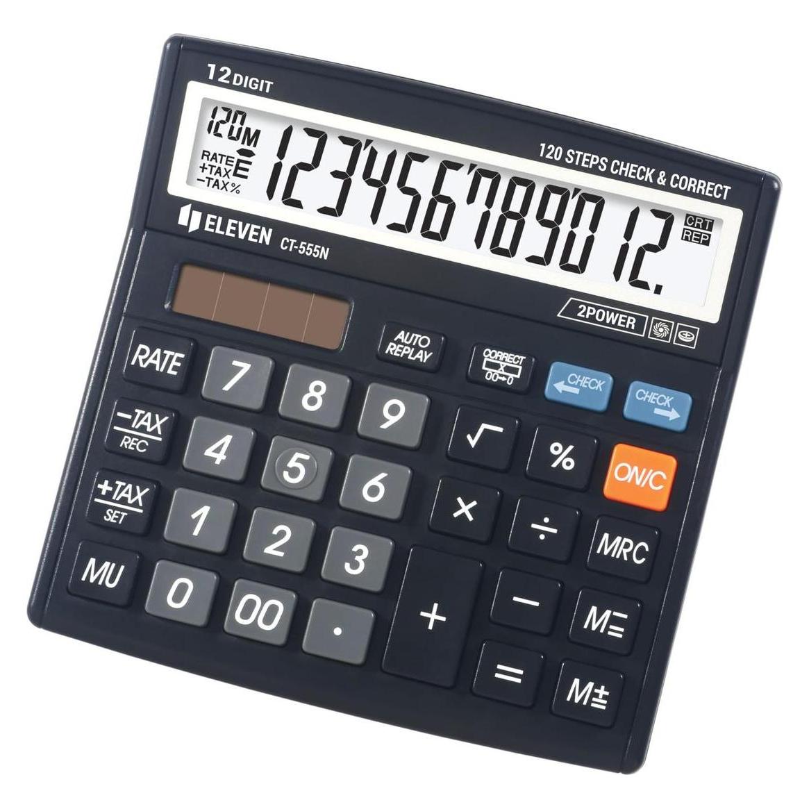 Eleven Taschenrechner Taschenrechner CT555N, schwarz, Desktop, 12 Ziffern (Batteriebetrieb, Solarenergie) (CT-555N)