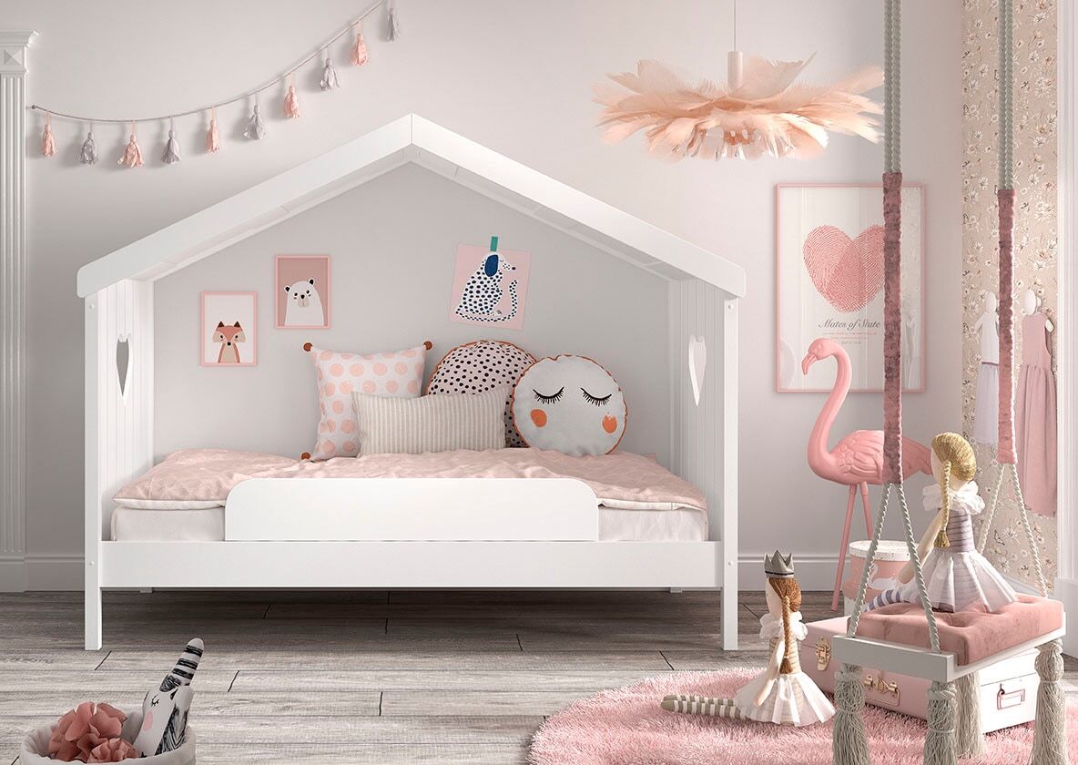 Hausbett VIPACK "Amori, inkl. Dach, Rückseitig offen, mit Rolllattenrost", weiss (weiß), B:98,7cm H:213cm L:209cm, Bettgestell Massivholz;Dachaufbau MDF, Betten, Hausbett, wahlweise, mit oder ohne Schublade und Absturzschutz, weiss lackiert weiß Länge B: 