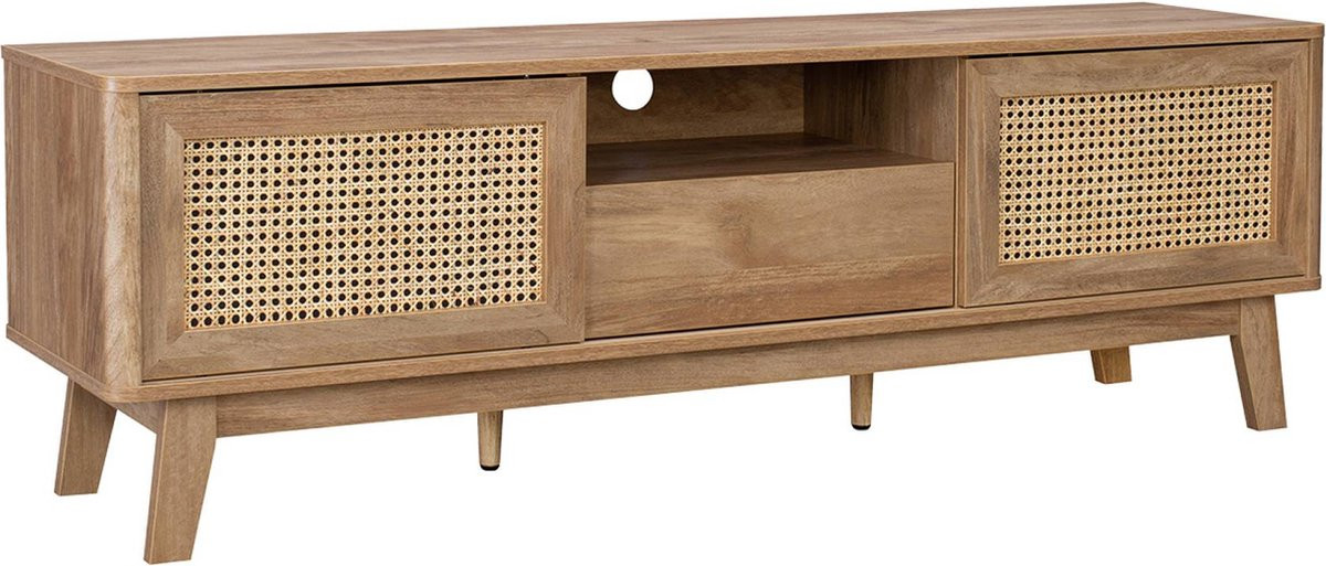 Sweekeet Tv-meubel met schuifdeuren en rietmotief, Boho stijl, Breedte: 150 cm