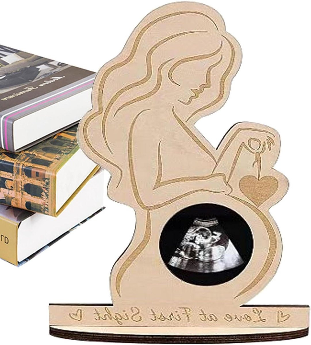 Ultrasone fotolijst voor echografie baby herinneringen bewaren in hout, 20 x 13,9 cm
