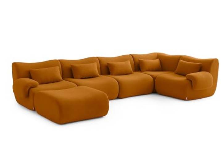 MILYsofa Modulares Wohnlandschaft, 5-Sitzer mit Ottomane, Bouclé-Bezug Zimtbraun, Abnehmbare Kissenbezüge (Zimtbraun, Wohnlandschaft)