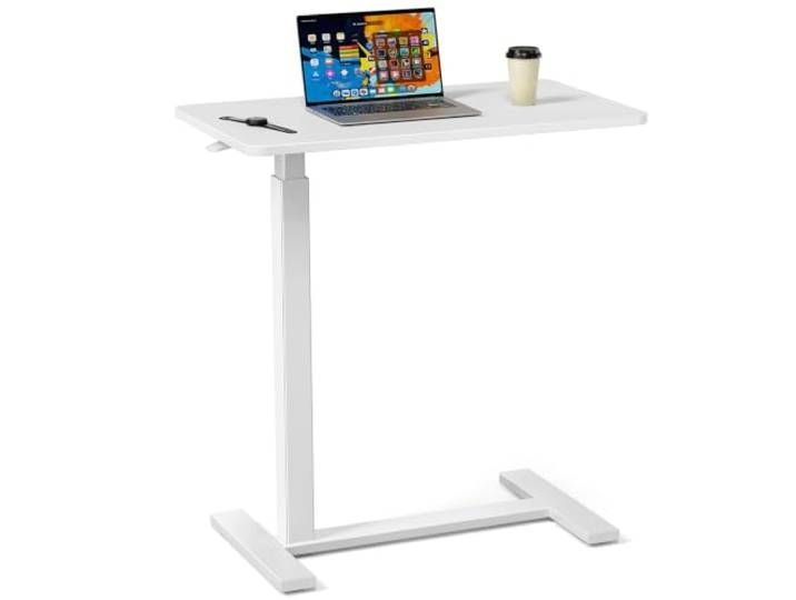 Sweetcrispy Überbetttisch, Nachttisch, mobiler Stehpult Verstellbare Räder, rollender Laptopwagen, Krankenhausgebrauch, platzsparender Rahmen, Schlafsaal, Wohnung, milchig