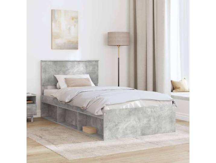 KTHLBRH Bettgestell Grau Beton 100 x 200 cm Kiefer massiv Modernes Design, klare Linien, robuster Rahmen, perfekt für zeitgenössisches Zimmer