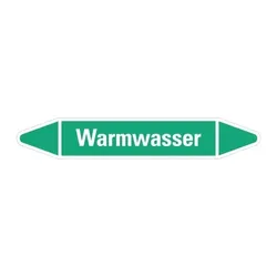Aufkleber I RKZ-Etikett Warmwasser, grün/weiß, für Ø 60-90mm, 310x52mm, 3/Bogen