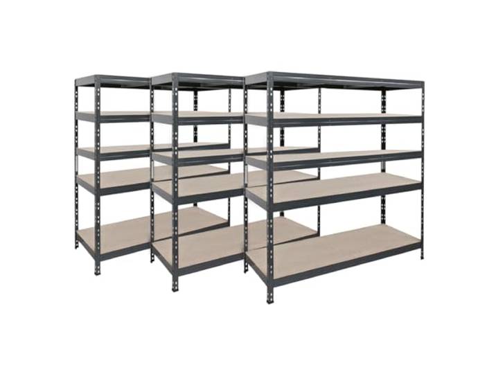 Master Regale 3er-Set Rivet Schwerlastregal mit lackierbaren HDF-Platten, 180x150x45cm (HxBxT), 5 Böden mit je 250kg Tragkraft, anthrazitgrau, praktisches Stecksystem, umweltfreundlich und recycelbar