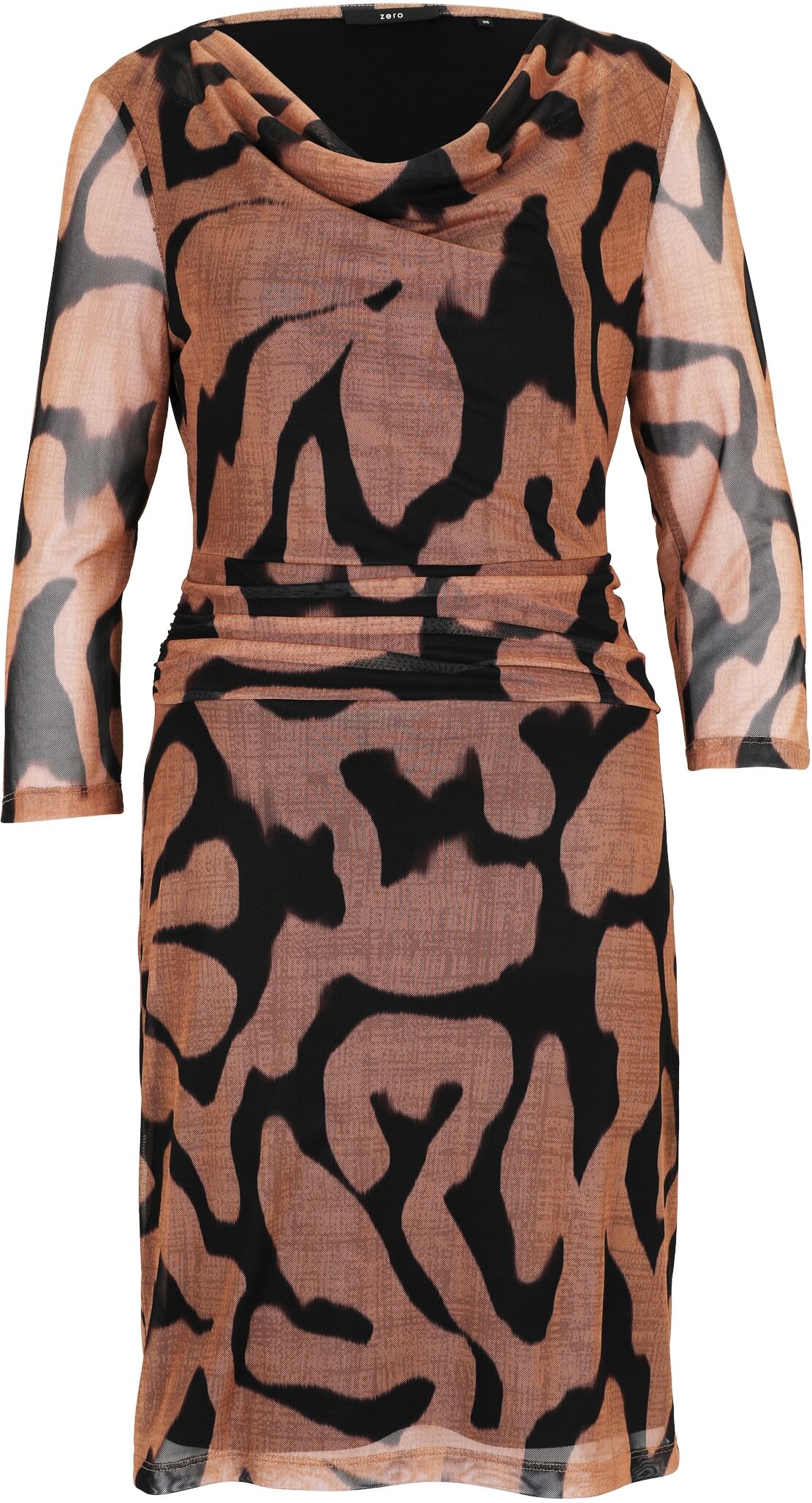 Bodykleid ZERO "Meshkleid mit Wasserfallausschnitt", Damen, Gr. 42, schwarz (schwarzcamel), Kleider Bodykleid