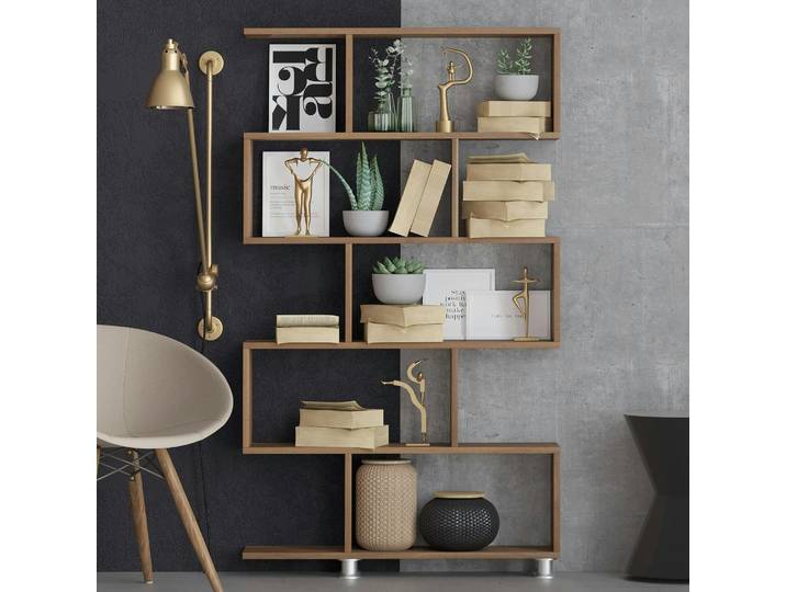 Etagère déstructurée effet bois de noyer - pieds métal JENA