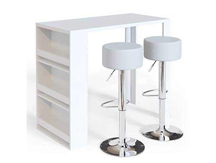 Vicco Bartisch-Set, Weiß, 57 x 117 cm mit 2 Barhockern, geeignet als zusätzlicher Essbereich in Küche oder Wohnraum