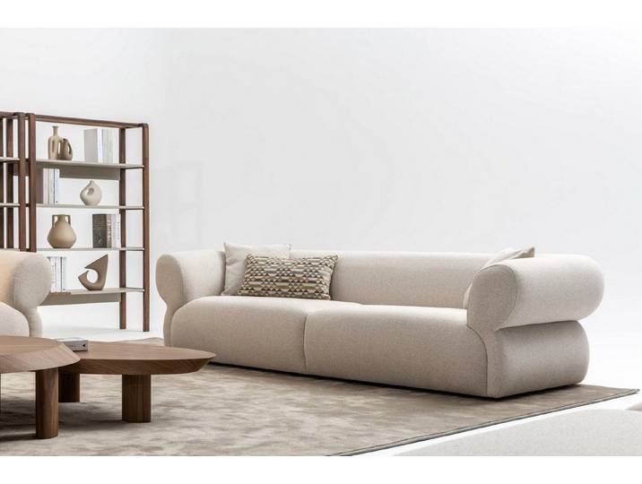 JVmoebel 3-Sitzer Beige Couch mit Textilbezug und Holzstruktur für hohen Komfort, Made in Europa