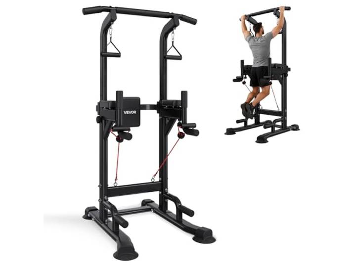 VEVOR Barre de Traction Autoportante Capacité 150 kg\, Chaise Romaine Hauteur et Dossier Réglables\, Tour de Musculation Dips Pompes Relevés de Jambes Tirage Inversé\, Station Entraînement Domicile