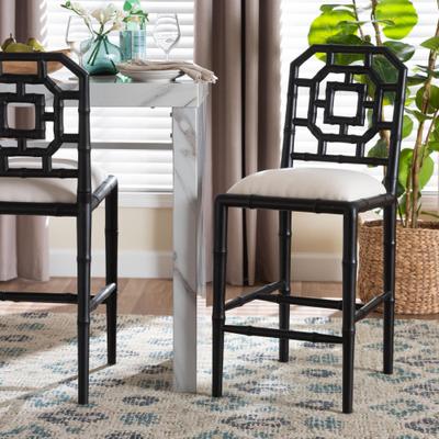 Boone Counter Stool with Chinoiserie Design by Bali & Pari in Black (Size OS)