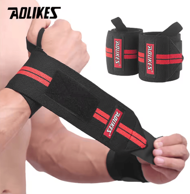 Inspire Curations AOLIKES Weightlifting Wrist Wraps Heavy Duty Wrist Support Wraps With Thumb Loop For Strength Training type B red