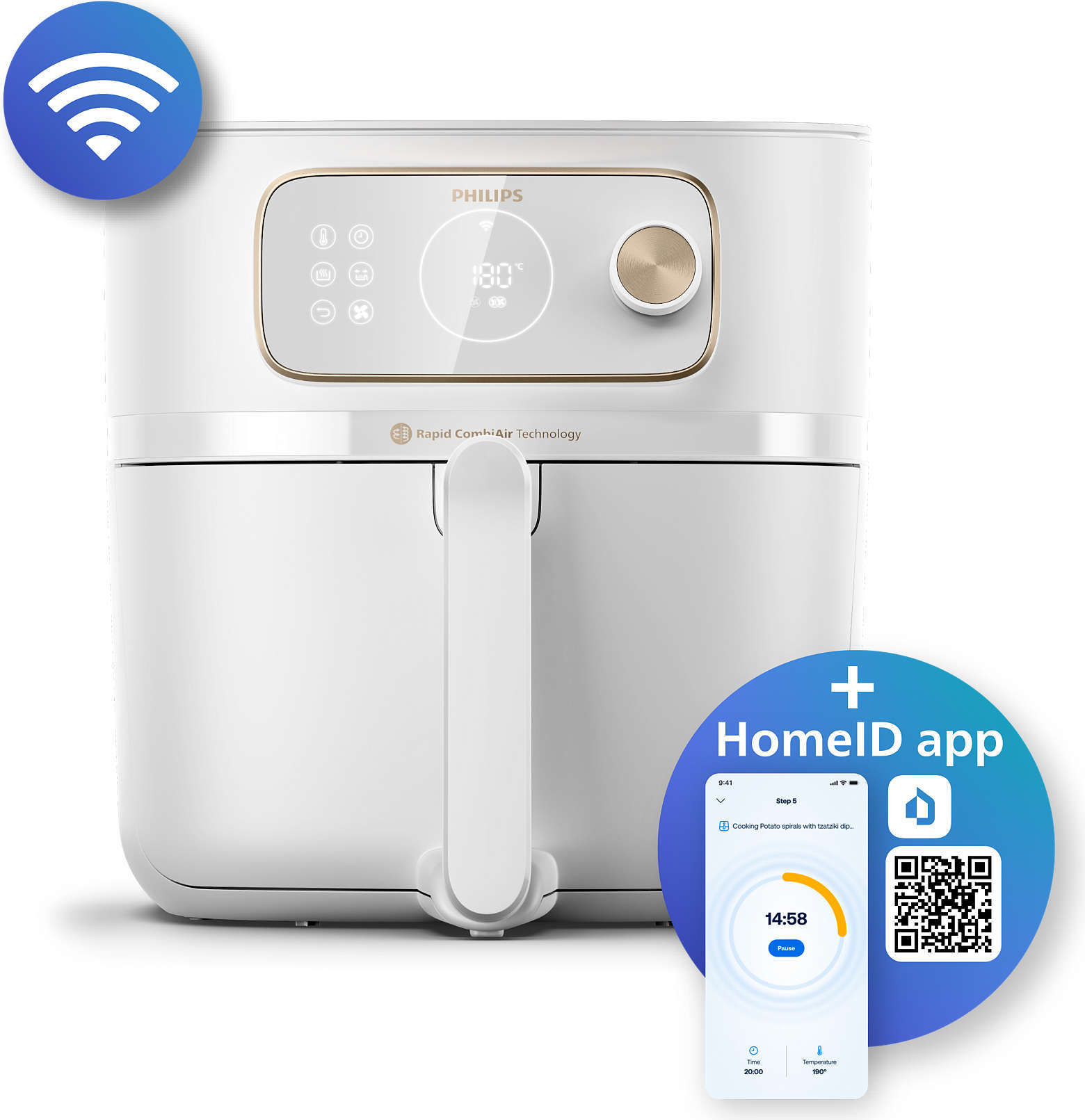 Philips 7000 series HD9876/25 Verbundene Airfryer-Kombi XXL, Heißluftfritteuse, 8,3 l, 2 kg, Rapid Air, 40 °C, 200 °C