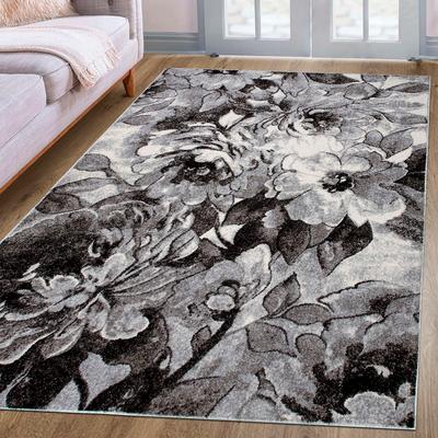 Teppich OTTO HOME "Almrose" Gr. 7, grau, B:240cm H:9mm L:320cm, Kunstfaser, Teppiche, Teppich, mit besonders weichem Flor, Blumen Muster, florales Design, Kurzflor