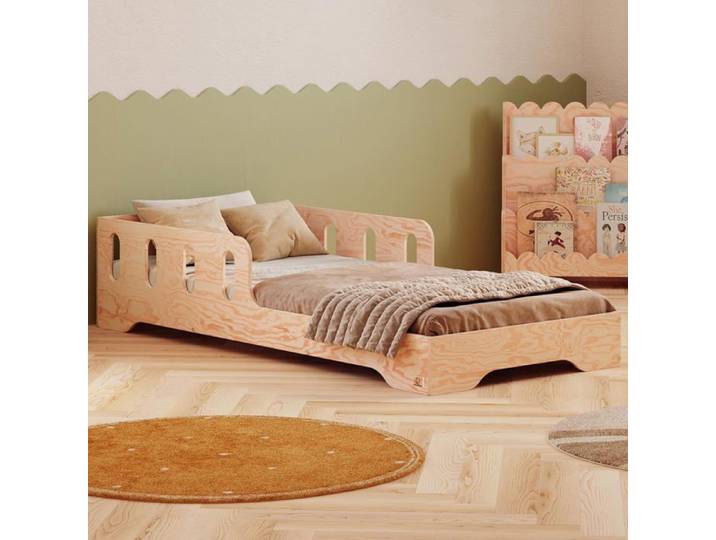 smartwood Lit Enfant Montessori au Sol Tila 6 70x140 cm Bois Certifié FSC avec Barrière et Sommier