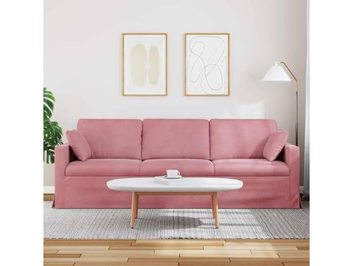 KTHLBRH Rosa Sofa 228 x 78 x 80 cm Samt Gestell aus Metall, Armlehnen aus Holz, ergonomisches Design, für Wohnzimmer und Schlafzimmer