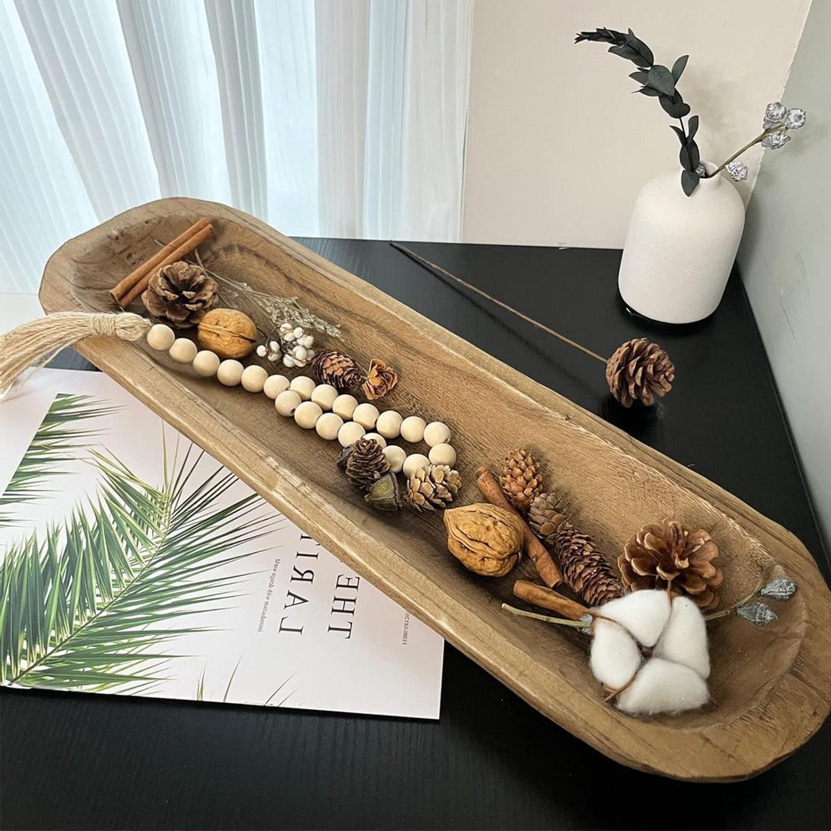 Handgesneden houten decoratieve deegkom in bruin - Diameter: 50 cm