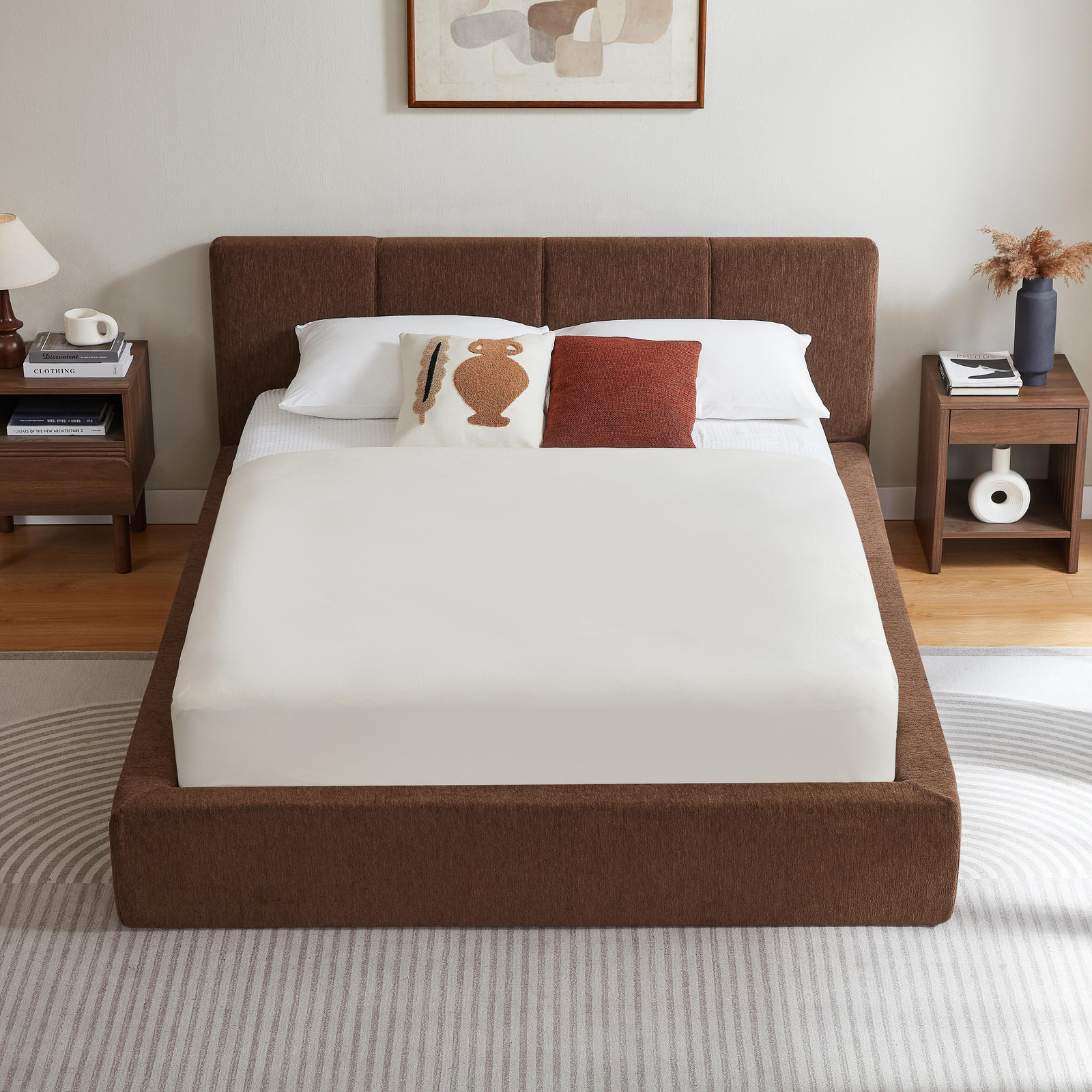 Alforigo Bedframe met gestoffeerd hoofdeinde en verstevigd stalen frame, B/D/H: 140 x 200 cm