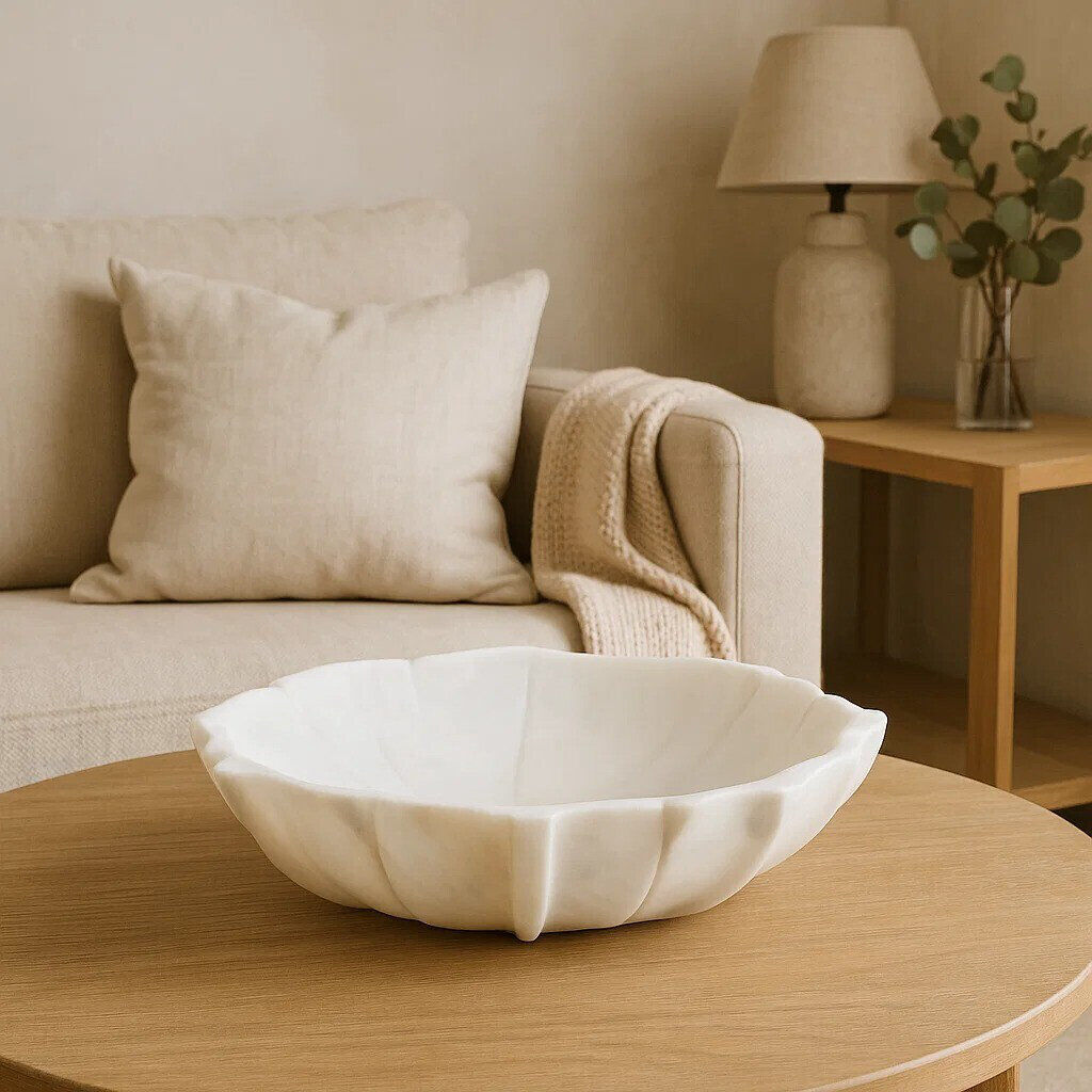 Metro Zoro Handmade Marble Metal Decorative Bowl - Set of White 7.5cm H x 30cm W x 30cm D