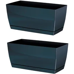 WellHome - 2er-Set Coubi Case P Pflanzgefäße aus Kunststoff in Graphitfarbe 29x14,2x13,6cm