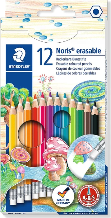 STAEDTLER "Noris Club" Buntstifte mit Radiergummi, 12 Farben, sechseckig