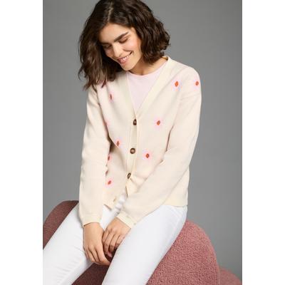 Strickjacke KANGAROOS, Damen, Gr. 44/46, beige (natur), Feinstrick, Obermaterial: 50% Viskose, 26% Polyester, 24% Polyamid, bequem taillenbedeckt, tiefer V-Ausschnitt, weit Rippstrickbündchen, Strickjacken Strickjacke, Strickjacke aus Feinstrick,...