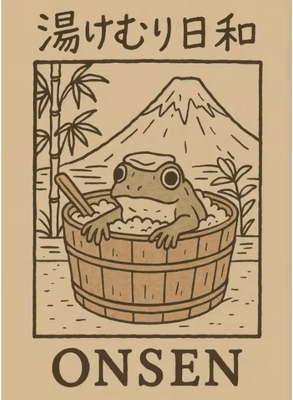 Inspire Curations Funny Japanese Frog Bathtub Poster Retro Sushi Kitchen Wall Art Canvas 6 30x40cm