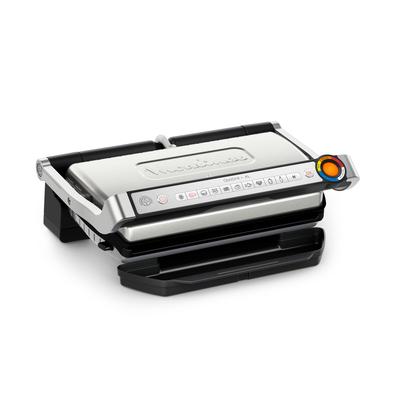 Kontaktgrill TEFAL "OptiGrill + XL, erneuerte Kochstufenanzeige, 9 automatische Programme", silber (gebürsteter edelstahl), B:44,5cm H:17,5cm T:36,5cm, Kontaktgrill_Standgrill_Tischgrill_Teppanyakigrill, manuelles Programm, spülmaschinengeeignete...