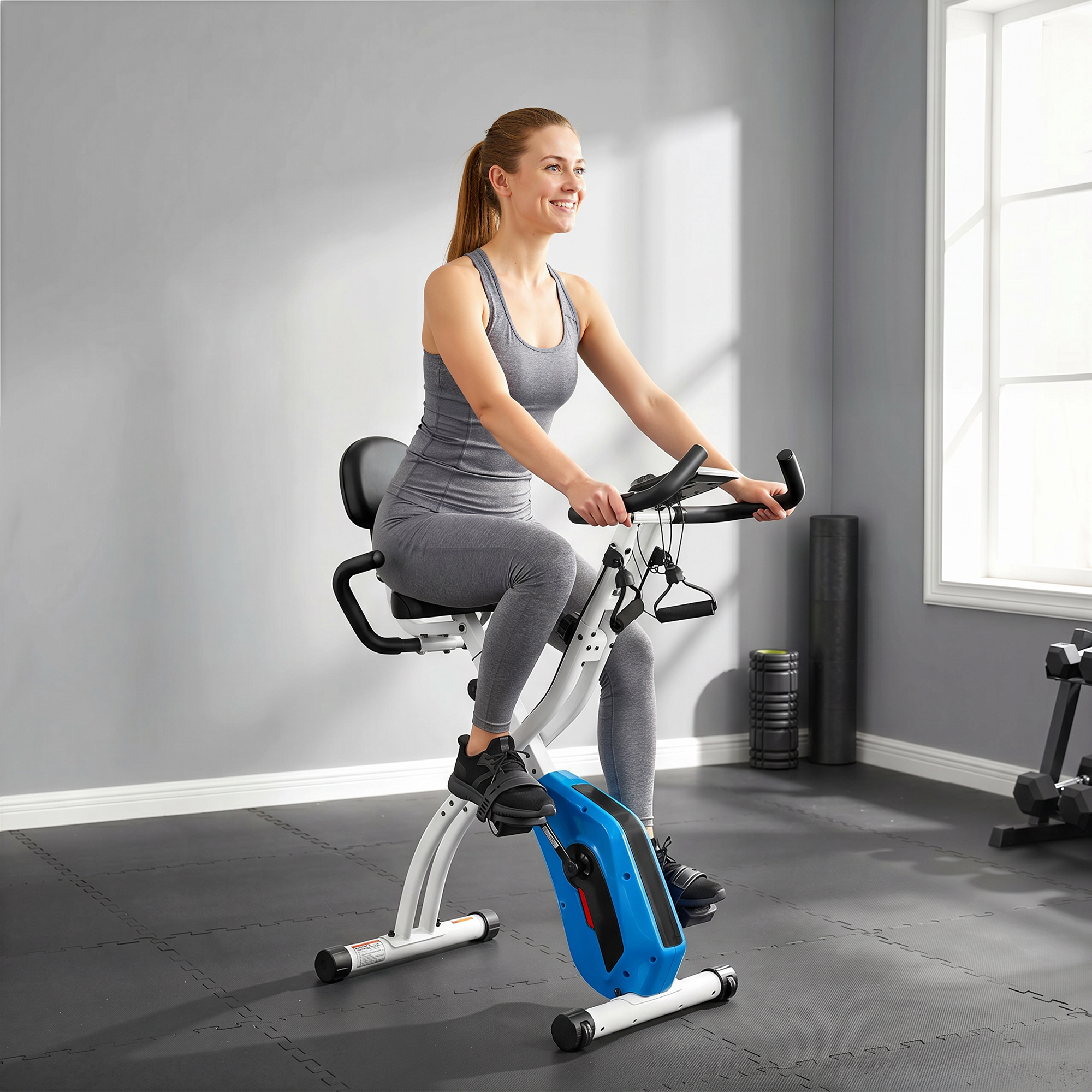 Sportnow Cyclette Pieghevole, Bicicletta Fitness 3 in 1 Silenziosa Connessa Bluetooth, 105x53,5x109 cm, Blu   Aosom Italy