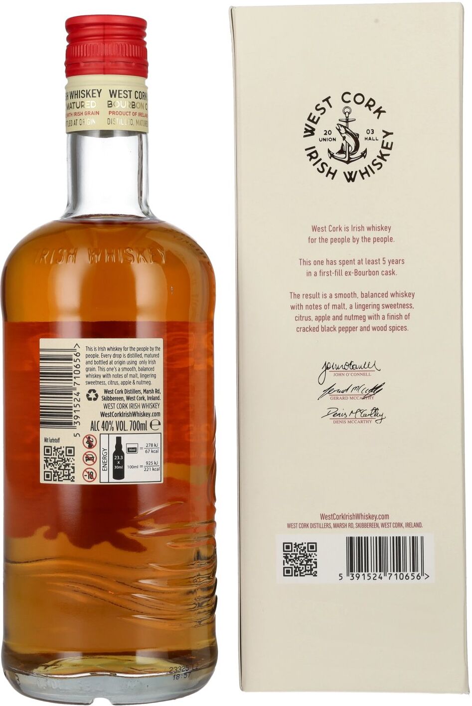 West Cork Irish Whiskey West Cork 5 Years Old Bourbon Cask Irish Whiskey 40% Vol. 0,7l in Geschenkbox