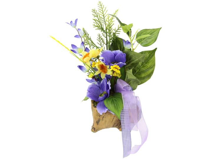 Kunstpflanze I.GE.A. Gesteck Narzissen und Anemonen mit Beiwerk , gelb (gelb, violett), B:15cm H:20cm L:12cm, Kunstpflanzen, Kunstpflanze, 20 cm