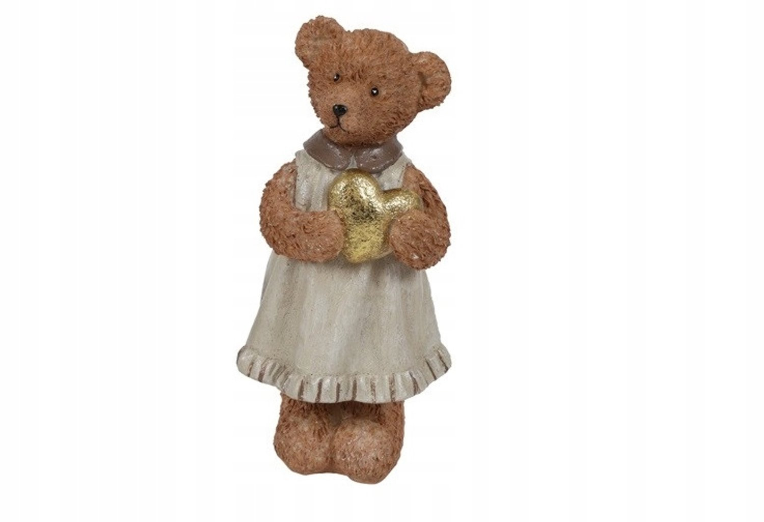 Bruine Beer Decoratie Figuur met Gouden Hart - 16 cm