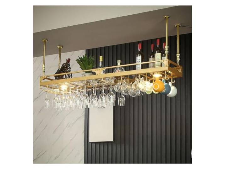 Failjierue Industrieller Weinregal-Glashalter für die Deckenbar Wand-Weinflaschenhalter, Ausstellungsregale, Aufbewahrung für Restaurant, Bar, Küche(Gold,100x35cm)