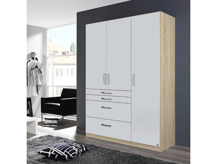 Drehtürenschrank Homburg II 136cm Weiß/Weiß/Eiche Sonoma Dekor ohne Spiegeltür/-en