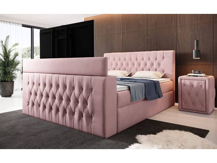 Boxspringbett Velano mit TV Lift und Stauraum - Blush - 160x200 - H4 (100kg+) - Luxusbetten24