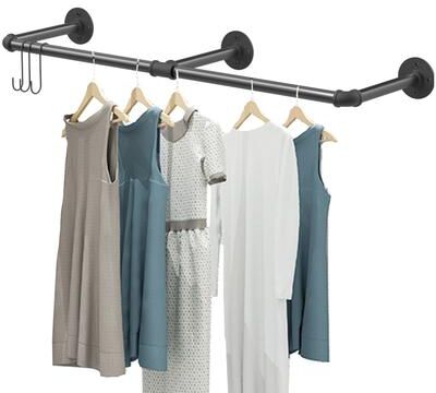 UNHO 70.8'' Wall Mounted Clothes Rack Industrial Iron Pipe Hanging Rod - 70.8 L 10.8 W inch