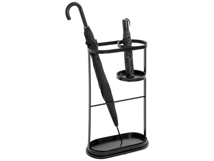 Schirmständer, Schwarz, Metall, 37x60x18 cm, Tropfschale, Garderobe, Schirmständer