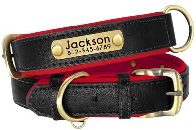 Uplift Essentials Customized PU Leather Nameplate Dog Collar Padded Comfort With Free Engraving black s