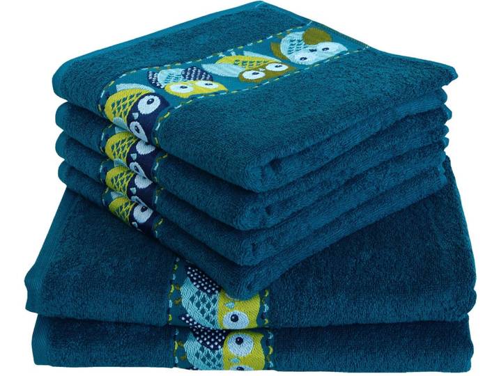 Handtuch Set DYCKHOFF Eulen , blau (petrol), Obermaterial: 100% Baumwolle, Handtuch-Sets, Handtuch Set, 4 Handtücher (50 x 100 cm); 2 Duschtücher (70 x 140 cm)